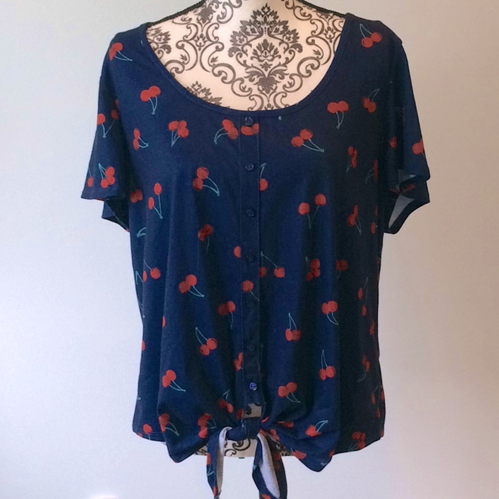 Front Tie Short Sleeve Cherry Print Top 🍒